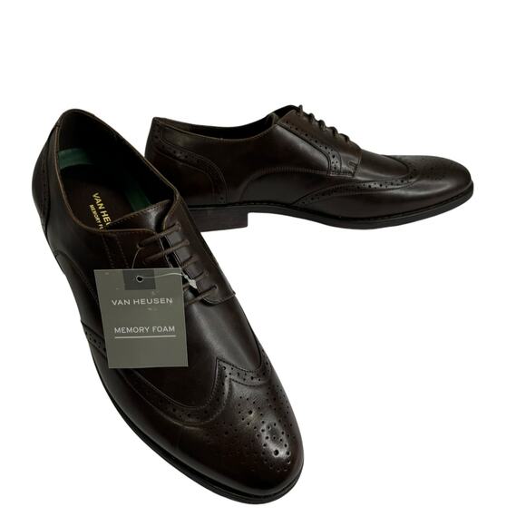 Van Heusen Comfort Wingtip Oxford Cognac Shoes Size 11 M Valiant - Picture 1 of 9